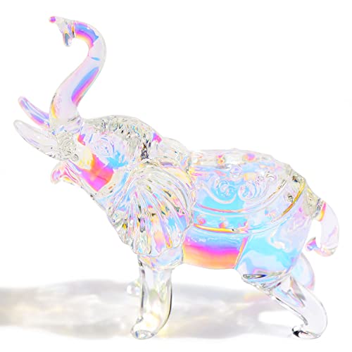 YWHL Cute Crystal Glass Elephant Figurine, Collectible Gifts for Elephant Lovers Women, Animal Statue for Home Decoration - color: Rainbow