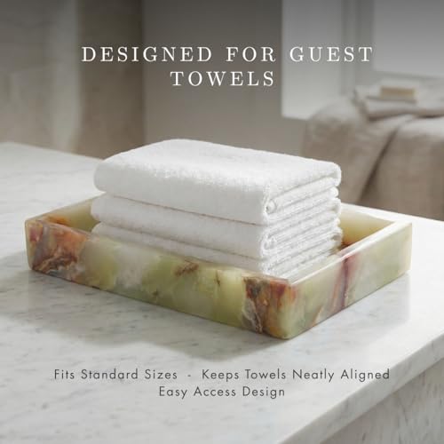 Bey-Berk Ezra Green Onyx Genuine Marble Guest Towel Tray, 9" x 5.75" Bathroom Counter Tray, Luminous Onyx Accent Piece - color: Onyx