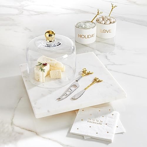 Santa Barbara Design Studio Marble Footed Serving Board Long-Lasting Durable Stone Tray, 12" Square, White