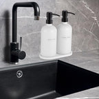 Glass Soap Dispenser - Dish Hand Soap Dispenser for Kitchen Set, Bathroom Soap Lotion Dispenser with 304 Rust Proof Pump, Tray, White Bottle/Black Pump - color: White Bottle/Black Pump + Tray + Funnel