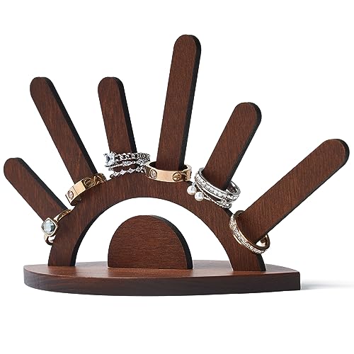 Wooden Ring Holder, Evil Eye Ring Display Wood Ring Stand, Cute Jewelry Display for Ring Display Stand, Christmas Birthday Engagement Gift for Women Her - color: Brown Wood