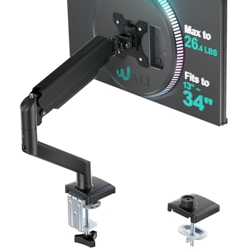 WALI Single Monitor Mount for 13-34 inch Screens, Adjustable Single Monitors Arm, Regular Screen up to 32 inch, 26.4lbs, Computer Monitor Stand for Desk, VESA 75/100mm (GSMP001N), Black - size: 13"-34", style: Single Arm