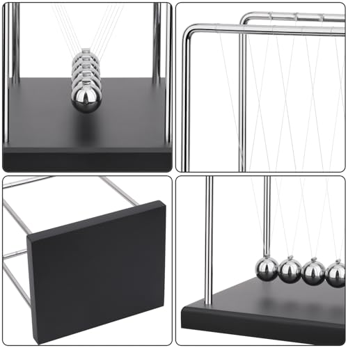 SEVNPRIME 5 Large Beads Newton's Cradle Balance Balls Desk Toys Office Decorations with Black Wooden Base Desk Balance Balls Fun Science Physics Toys for Office/Bedroom/Living Room