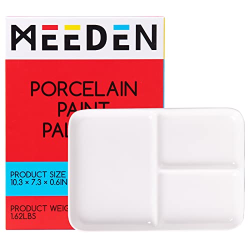 MEEDEN Ceramic Artist Paint Palette, Rectangle Porcelain Watercolor Palette, 10'' × 7'' Ceramic Mixing Tray for Gouache, Watercolor, Acrylic Painting