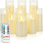 Homemory Ivory Flickering Flameless Candles, Battery Operated Acrylic LED Pillar Candles with Remote Control and Timer, Set of 9 - color: Ivory, 9Pack