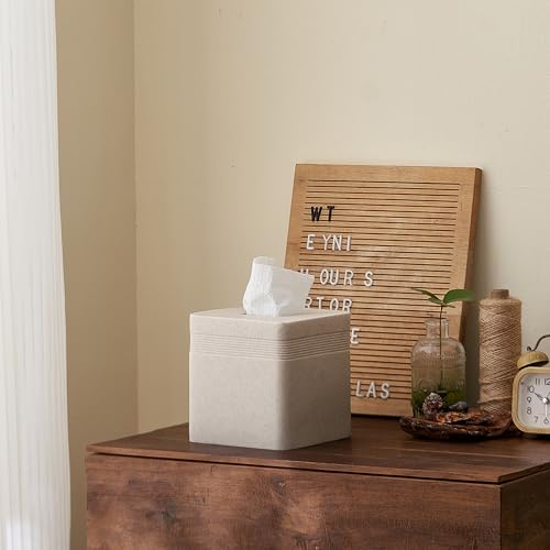 Beige Sandstone Tissue Box Cover Square for Home Decor,Resin Heavy Tissue Box Holder for Bathroom Countertop,Tabletop,Bedside Table,Office (Handmade of Resin) - color: S-beige