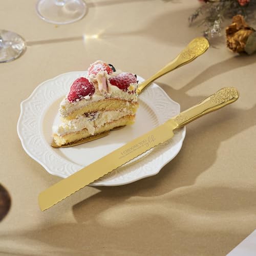 AW BRIDAL Gold Wedding Cake Knife And Server Set, Vintage Cake Cutting Set for Wedding, Personalized Cake Cutter Wedding Gift Bridal Shower Gift Anniversary Engagement Gift For Couple - color: Gold-I CHOOSE YOU