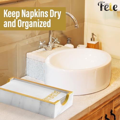 Fete Marble Tray for Bathroom - Guest Towel Holder Tray - 4 x 10 - White Marble - color: Marble Holder