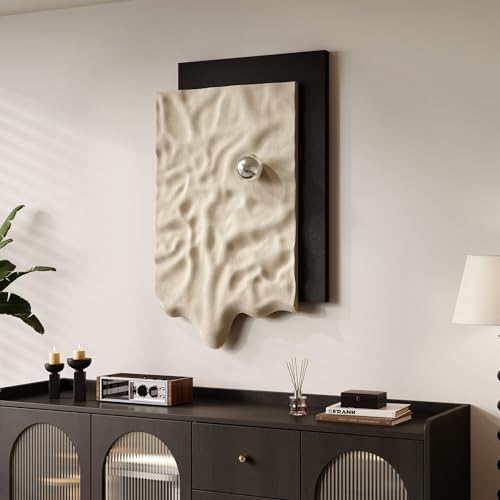 Large 3D Textured Vertical Abstract Wall Art Decor, Modern Black Cream Carved Sandstone Texture Artwork for Walls, Minimalist Sculptural Wall Decor for Living Room, Hallway, Dining Room, Office - color: 3D Black and Beige Wall Art, size: 39"L x 28"W