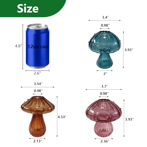 Glass Mushroom Propagation Planter - Set of 3 Cute Plant Propagation Stations for Indoor Plants, Unique Small Hydroponic Vase Jars Mini Terrariums for Window Living Room Bathroom Shelf Decor