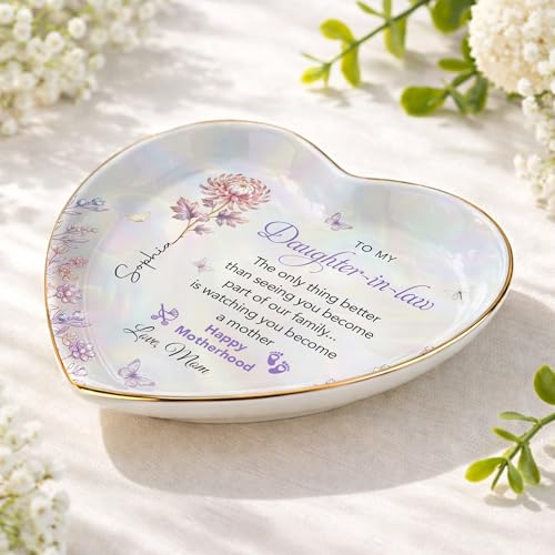 Daughter in Law Gifts Heart Shape Jewelry Dish, Jewelry Tray Gift from Mother-in-law, “The Only Thing Better… Is Watching You Become a Mother” Sentimental Motherhood Keepsake - color: Daughter In Law 128