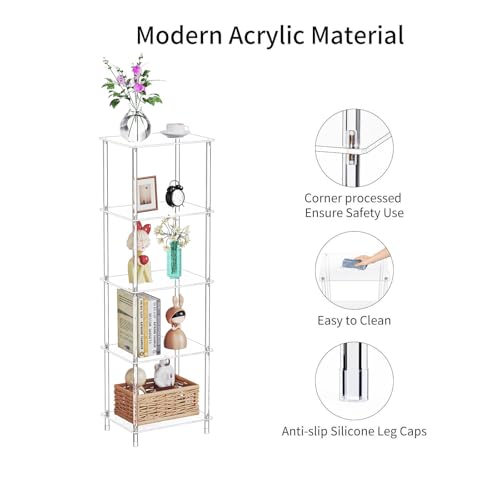 Clear Acrylic Side Table, 15.7" L x 11.8" W x 50.7" H, 5-Tier End Table for Living Room, Small Modern Bedside Tables Nightstand for Bedroom, Home Decor Accent Table - size: 5 Tier 1-Pack