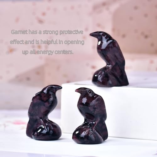 Natural Garnet Crystal Raven Statue 2" Healing Crystal Handmade Sculpture Lucky Guardian Pocket Statues Reiki Meditation Office Home Decoration Gift - color: Garnet