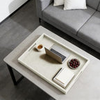 30x24 inches Rectangle Leather Ottoman Serving Tray with Hole Handles, Extra Large Modern Service Tray for Living Room, Coffee Table, Bed, Tea, Food, Countertop, Kitchen, Dinner, Picnic (White) - color: White, size: 30" x 24" x 2"