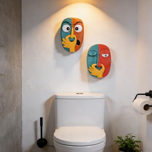 oliruim Funky Wall Decor Sculptures Set of 2 - Holding Her Nose Modern Abstract Colorful Bathroom Wall Art Face Sculptures for Living Room, Office, Entrance or Hallway, Contemporary Decor - 9.1" Tall
