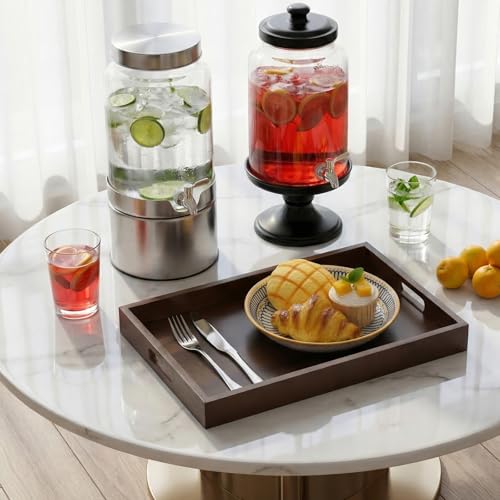 17.3‘’x11.8''x1.57''Large Bamboo Wooden Tray with Handles, Rectangular Natural Solid Wood, Walnut Brown Color Serving Tray.Suitable for Kitchen,Bedroom,Breakfast,Coffee,Decorative,Party Bars. - size: 17.3" x 11.8" x 1.6"