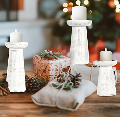 Hand Crafted Wooden Pillar Candle Holder Set of 3, Ideal for LED and Pillar Candle, Gift for Wedding, Christmas, Party, Home, Spa, Reiki, Aromatherapy,Votive Candle Gardens, 10,8,6 Inch, Antique White - color: Antique White, size: 10,8,6 Inch Set of 3 - P