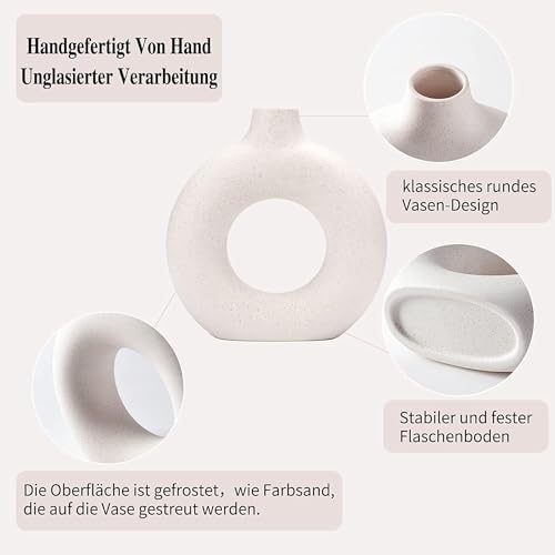 White Ceramic Donut Vase Set of 2, Hollow Matte Pampas Flower Vases for Boho Home Wedding Party Room Dinner Table Shelf Decor.（White） - color: White, size: Donut Set of 2