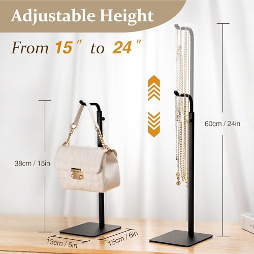 2 Pack Purse Holder Handbag Display Stand: Hanger Rack Showing Bags, Purses, and Wreath, Adjustable Black Hook Stand for Tabletop, Closet, Desk, and Retail Use for Vendors - color: Black