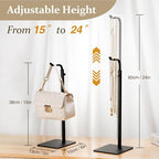 2 Pack Purse Holder Handbag Display Stand: Hanger Rack Showing Bags, Purses, and Wreath, Adjustable Black Hook Stand for Tabletop, Closet, Desk, and Retail Use for Vendors - color: Black