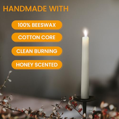 Handmade White Beeswax Taper Candles - 16-Pack Dripless & Smokeless, 9H Burn Time, Natural Home Decor Air-Purifying - color: White
