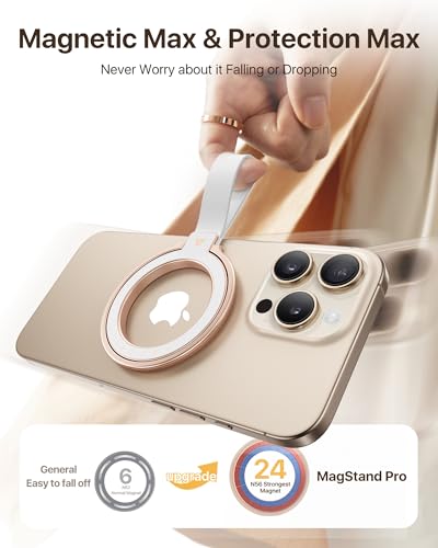 andobil [2026 Unrivaled Stability] Magnetic Phone Grip Holder for MagSafe Ring Stand Holder Kickstand Compatible with MagSafe Accessories for iPhone 17 Air 16 Pro Max Plus 15/14/13/12&Android,Rosegold - color: Rose Gold