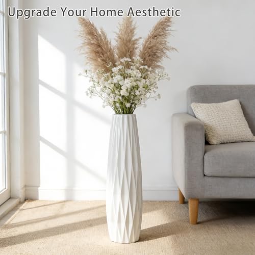 Ceramic White Tall Floor Vase, 24" Large Vase, Decorative Flower Vases for Pampas Grass Modern Home Decor Living Room Office Bedroom Kitchen Wedding Centerpieces Farmhouse Décor - color: Ten Stripes, size: Height-24 Inch