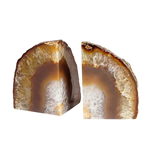 AMOYSTONE Heavy-Duty Agate Bookends, Natural Decorative Book Ends for Heavy Books, Crystal Book Stopper 6-8 LBS with Non-Slip Mat, Perfect for Office and Home Shelves - color: Natural, size: 6-8 Pounds