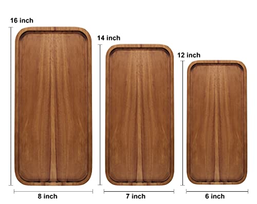 2 Pcs Rectangular Serving Platters for Food Dish Party Wooden Charcuterie Boards 14" x 7" Acacia Wood Trays for Kitchen Counter Decor Rectangle Dessert Plates Cheese Board Snack Appetizer Platter - size: 14" x 7"