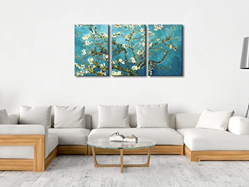 Wieco Art Giclee Canvas Prints Wall Art for Wall Decor by Van Gogh Paintings Almond Blossom Modern 3 Piece Stretched and Framed Abstract Flowers Artwork Home Office Decorations - color: Almond Blossom, size: 16 x 24 inches (Unframed)
