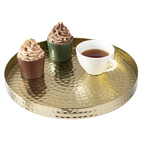 MyGift 11 Inch Deluxe Hammered Brass Round Decorative Tray - Aluminum Plated Serving Display Platter, Centerpieces and Vanity Tray - Handcrafted in India - color: Brass (11 Inch)