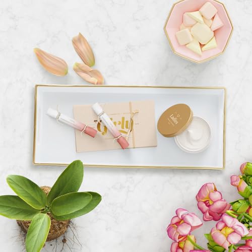 White Bathroom Vanity Tray for Countertop, Small Plastic Toilet Tank Versatile Storage & Organization Tray for Makeup, Perfume, Desk, Kitchen, Candles, 13.7"x6"x1.4", 35W - color: 15white