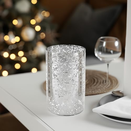 WGVI Hurricane Candle Holder Sleeve, W: 4", Ht: 6", Silver Speckled Glass Cylinder Open Both Ends, Chimney Tube Shade, 1 Piece - size: 4x6"H
