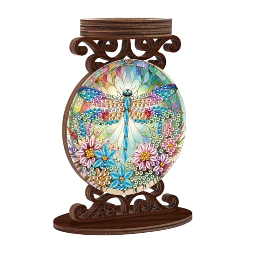 Diamond Art Painting Candlestick Holder kits, Dragonfly DIY shaped crystal Diamond art painting, woodiness Candle holder for AromaRelax & Home Decor, Christmas Halloween Ornaments (Double-Sided) - color: Dragonfly