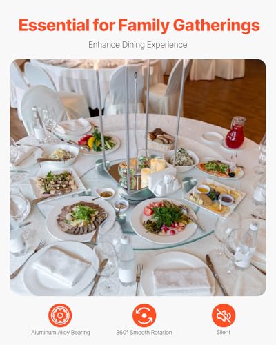 VEVOR 24 in Glass Lazy Susan Turntable, Tempered Glass Dining Table Centerpiece with 6 Rotating Wheels, 360° Smooth and Silent Spin Tabletop Rotating Tray, for Family Gatherings, Banquets & Weddings - size: 24 "