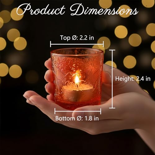 12 Pack Hummingbird Embossed Glass Candle Holders – Votive Tealight Holders with Patent Design, Decorative Embossed Glass Cups for Wedding Centerpieces, Parties, and Home Décor (Pumpkin Spice) - color: Pumpkin Spice