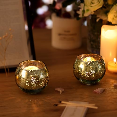 Volens Round Green Votive Candle Holders Set of 12, Green Wedding Centerpiece Table Decorations, Mercury Glass Tealight Candle Holder for Bridal Shower, Baby Shower & Home Decor - color: Green