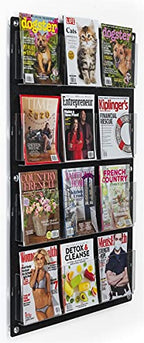 Displays2go Wall Pamphlet Display, Acrylic, 12/24 Adjustable Slots, Aluminum Standoffs - Black (2RP12BLK) - color: Black, size: 12 Pockets