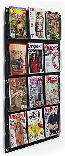 Displays2go Wall Pamphlet Display, Acrylic, 12/24 Adjustable Slots, Aluminum Standoffs - Black (2RP12BLK) - color: Black, size: 12 Pockets