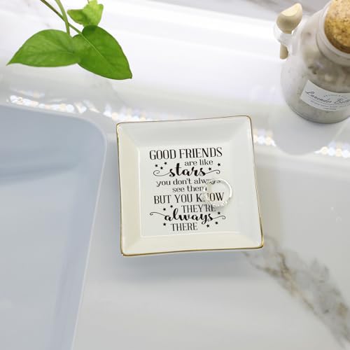 HOME SMILE Good Friends Bestie Birthday Gifts for Women Her Ring Trinket Dish Jewelry Tray-Good Friends are Like Stars - You Don't Always See Them But You Know They're Always There, Friendship Gifts - style: Good Friends