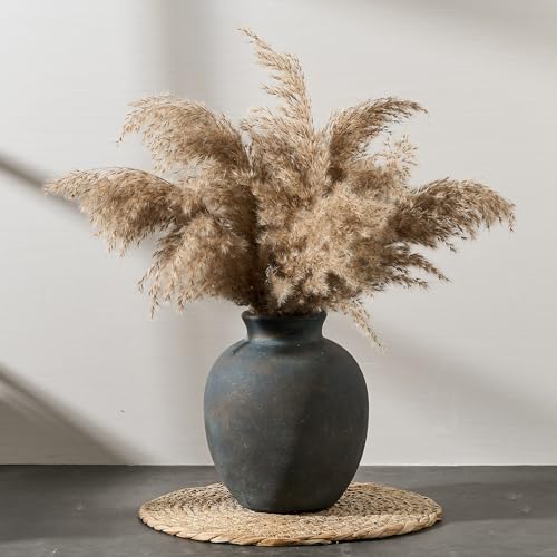 SIDUCAL Ceramic Decorative Flower Vase | 7.48 Inch Pottery Rustic Farmhouse Boho Vase for Home Decor, Table, Living Room, Bathroom, Coffee Desk, Shelf, Mantel Decoration, Wedding, Bronze - color: 1007-bronze