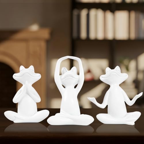 Suoedd White Frog Figurines Yoga Decor Set of 3 –Frog Yoga Statues for Modern Living Room Table Office Bookshelf Shelves Home Sculptures Decor - color: White Frog-3