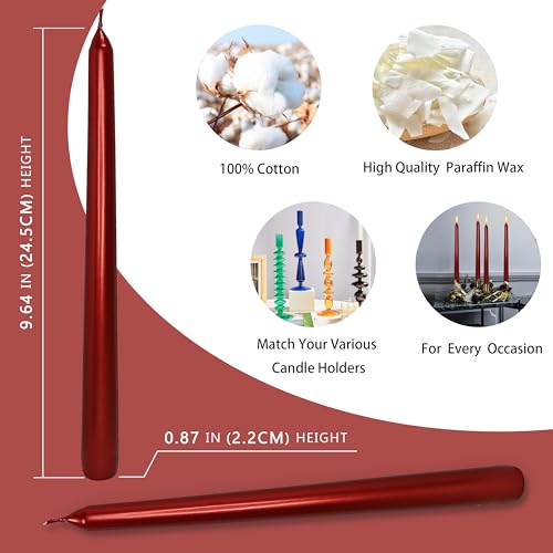 10 Inch Metal Taper Candles Handmade Smokeless Set of 4 – Unscented Tapered Candles in Red, Candle Sticks for Wedding, Home Decor, and Dinner Table - color: Red 4MT