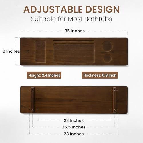 Teak Bathtub Tray - Wood Bath Caddy Tray 35" for Large Tubs - Adjustable Bathtub Table Trays - Luxury Shower Organizer for Home Spa Relaxation and Reading - Dark Walnut Color - color: Dark Walnut-a, size: 35" x 9" x 2.4"