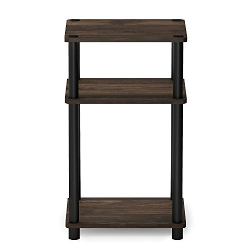 Furinno Just 3-Tier Turn-N-Tube End Table / Side Table / Night Stand / Bedside Table with Plastic Poles, 2-Pack, Columbia Walnut/Black - color: Columbia Walnut/Black, size: 3-Tier, Round Pole, style: 2-Pack