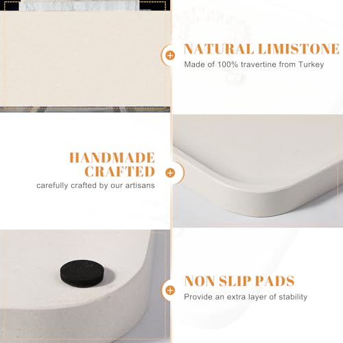 Koville Marble Tray, 12"x8" Natural Stone Vanity Tray for Countertop Bathroom Kitchen Dresser, Decorative Marble Catchall Trays for Perfume Jewelry, Rectangular Serving Tray(Beige) - color: Beige