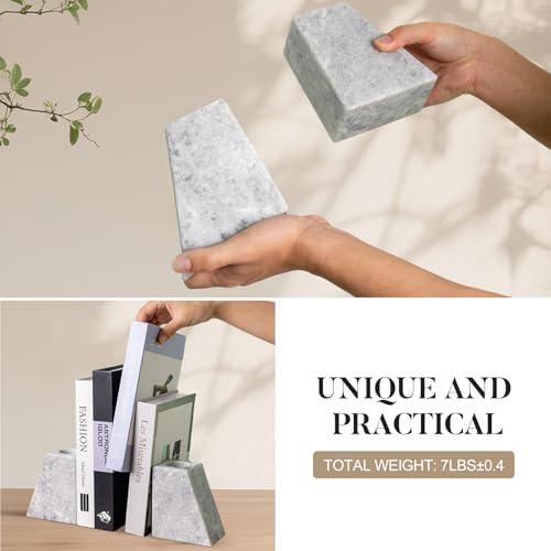 Marble Bookends Decor, Unique Vase Book Ends for Shelves, Natural Stone Book Stopper for Home, Kitchen and Office Decoration (Grigio) - color: Grigio Fantasy