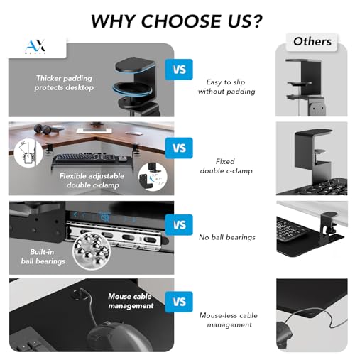 AX WABER Keyboard Tray Under Desk Pull Out with Extra Sturdy Adjustable C Clamp Mount System, 27.3 (32.5 inch Including Clamps) x 11 Inch Slide-Out Platform Computer Drawer for Typing, Black,AX01WB01 - color: Black, size: 32.5"x 11”Keyboard Tray
