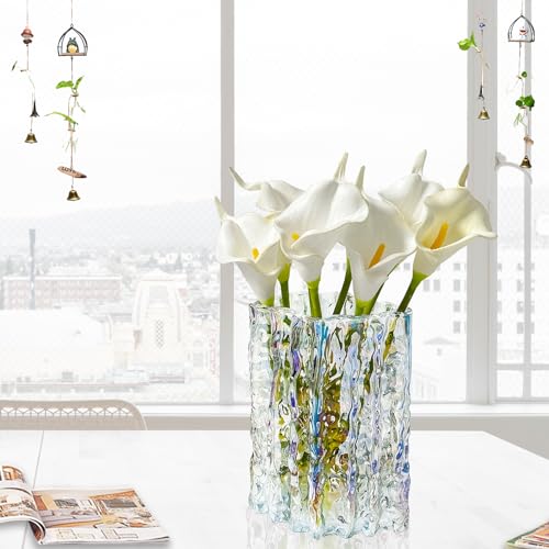 Aoderun Glass Vase Crystal Vase Heavy Duty Large Flower Vase for Dining Table Kitchen Office Home Shelf Wedding Living Room Centerpieces(Iridescent Clear) - color: Iridescent Clear