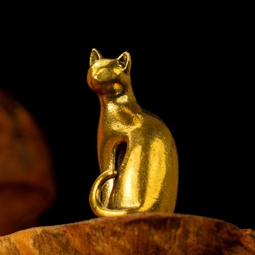 CHOVY 100% Solid Brass Cat Figurine - Vintage Collectible Sculpture Art Deco Inspired Ornament for Oddities Curiosities Enthusiasts Handcrafted Soft-Sitting Pose with Retro Patina Decorative Statue - color: Mellow Cat